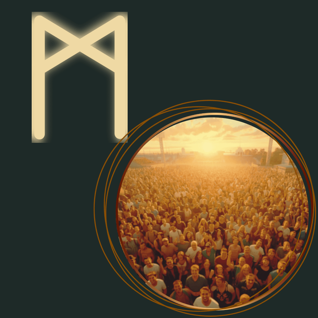 Mannaz rune of people symbolizing humanity, collective awareness, and shared consciousness