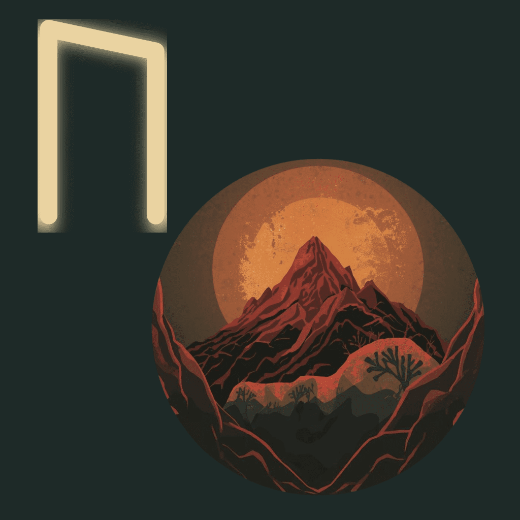Symbolic illustration of the Uruz rune representing primal strength, vitality, and embodied life force in earthy tones.