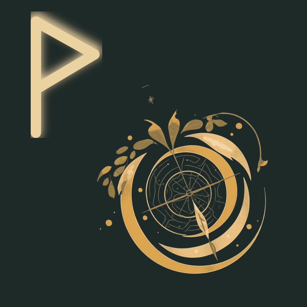 Symbolic illustration of Wunjo representing joy, harmony, and inner alignment through warm golden forms on a dark background.